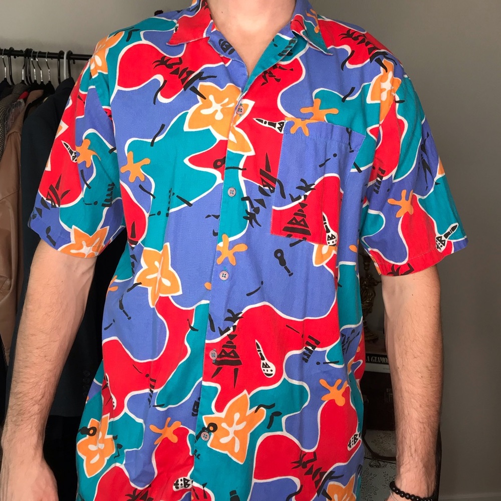 Vintage Colorful Graffiti Hawaiian Shirt!